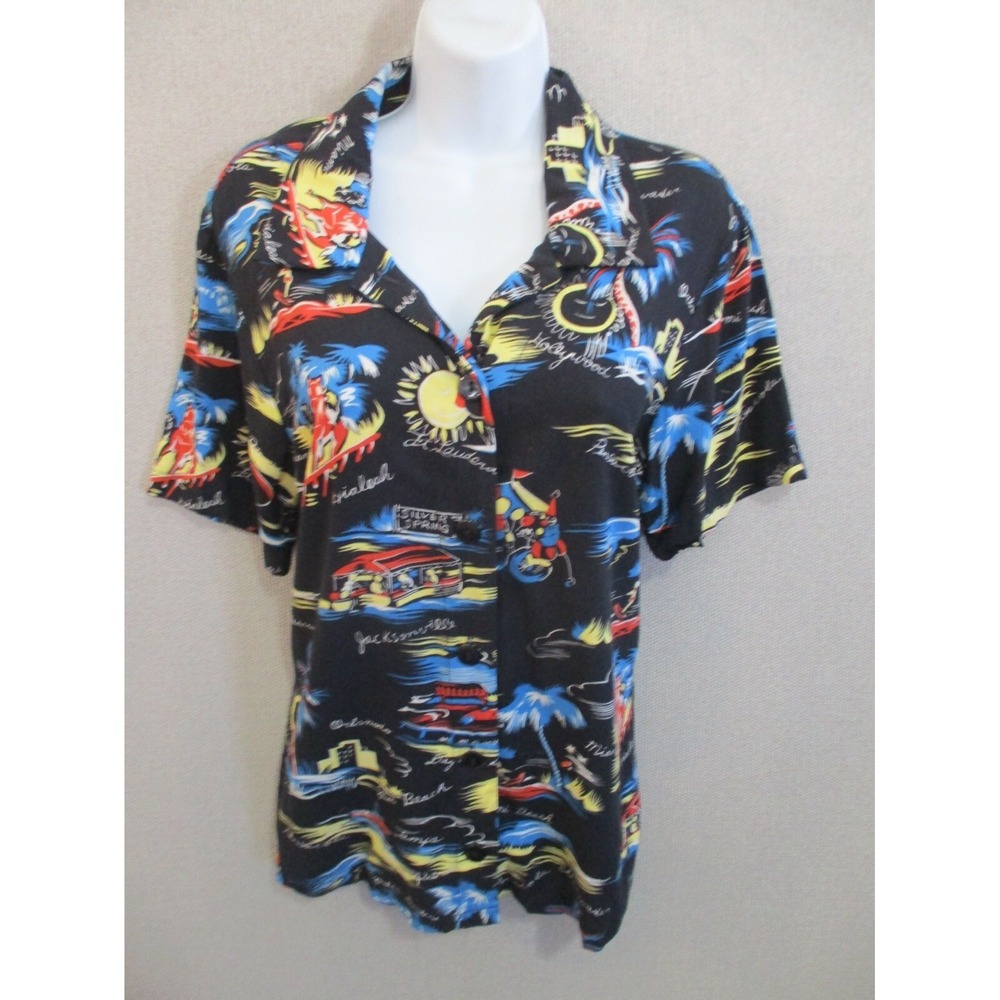 90's Sarah Bentley Aloha Shirt Size Small Florida Cities Print